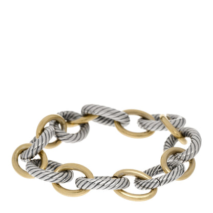 David Yurman Sterling Silver 18K Yellow Gold 19mm Extra Large Oval Link Bracelet 3 of 5