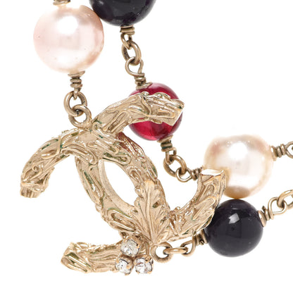 Chanel Beaded Pearl Textured CC Long Strand Necklace Blue Red Gold 4 of 7