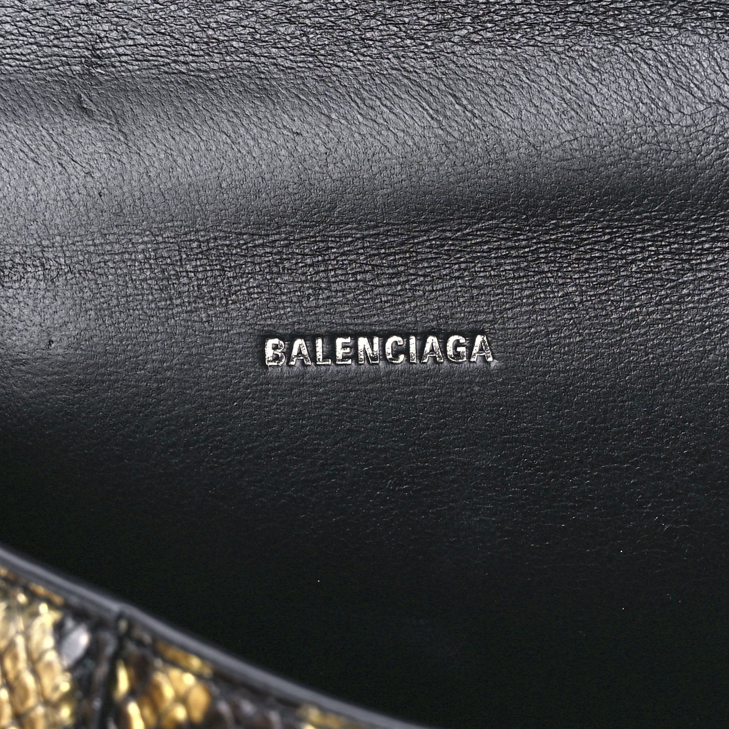 Shiny Calfskin Snakeskin Embossed Hourglass Top Handle Bag XS Gold Black