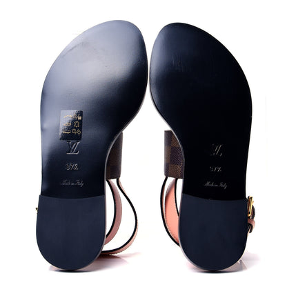 Louis Vuitton Calfskin Damier Ebene Passenger Flat Sandals 37.5 Venus Pink 6 of 8