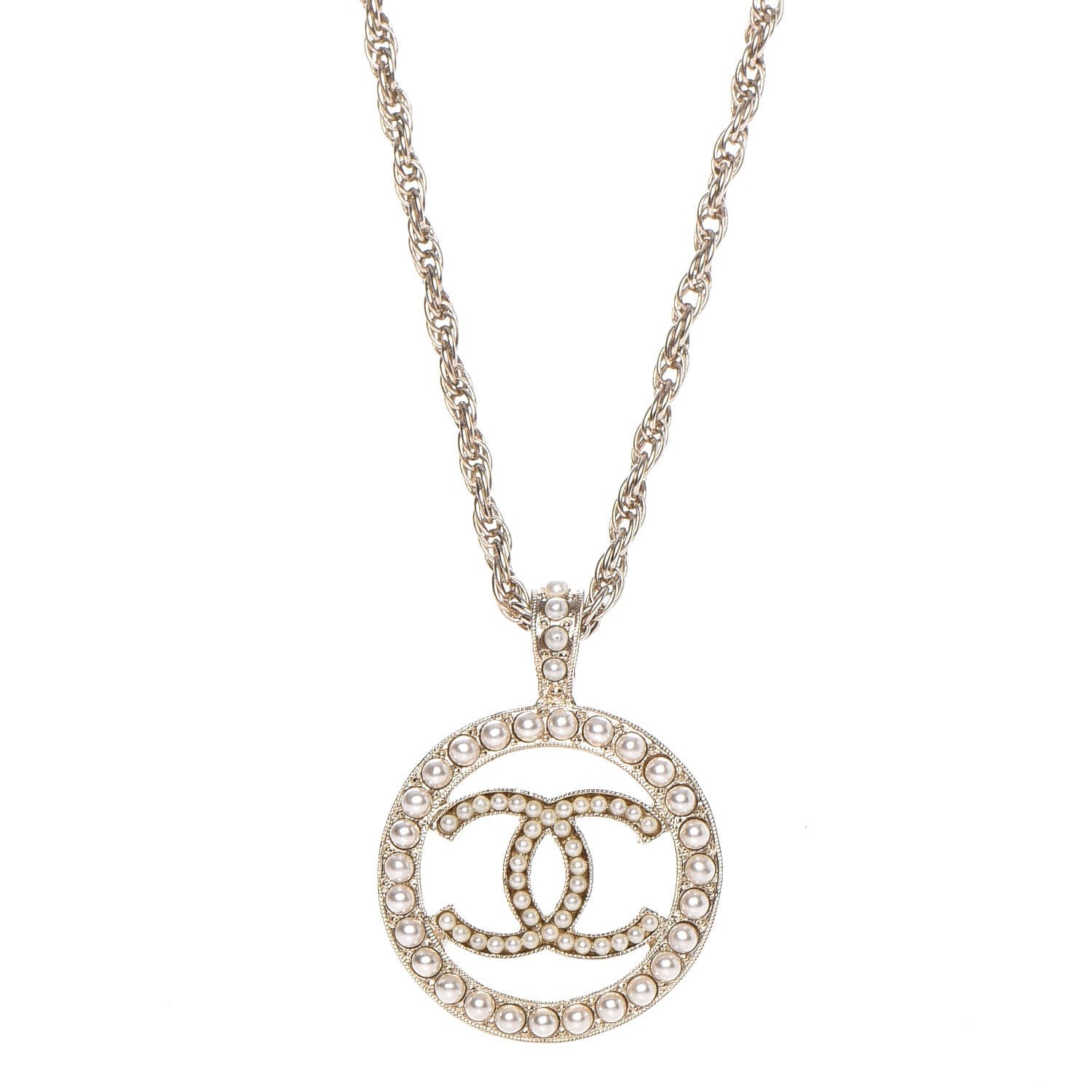 Chanel Pearl CC Medallion Necklace Gold 1 of 6