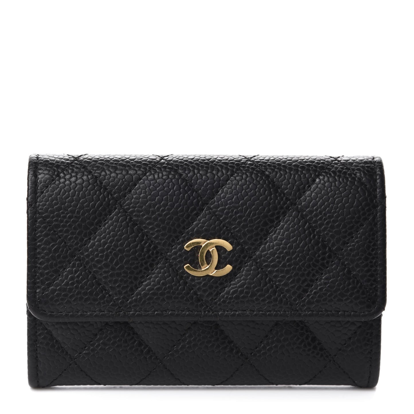 Caviar Quilted Flap Card Holder Black