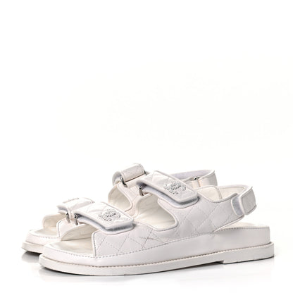 Chanel Lambskin Velcro Dad Sandals 36 White 3 of 10