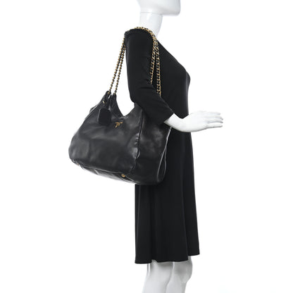 Prada Soft Calf Chain Tote Black 2 of 14