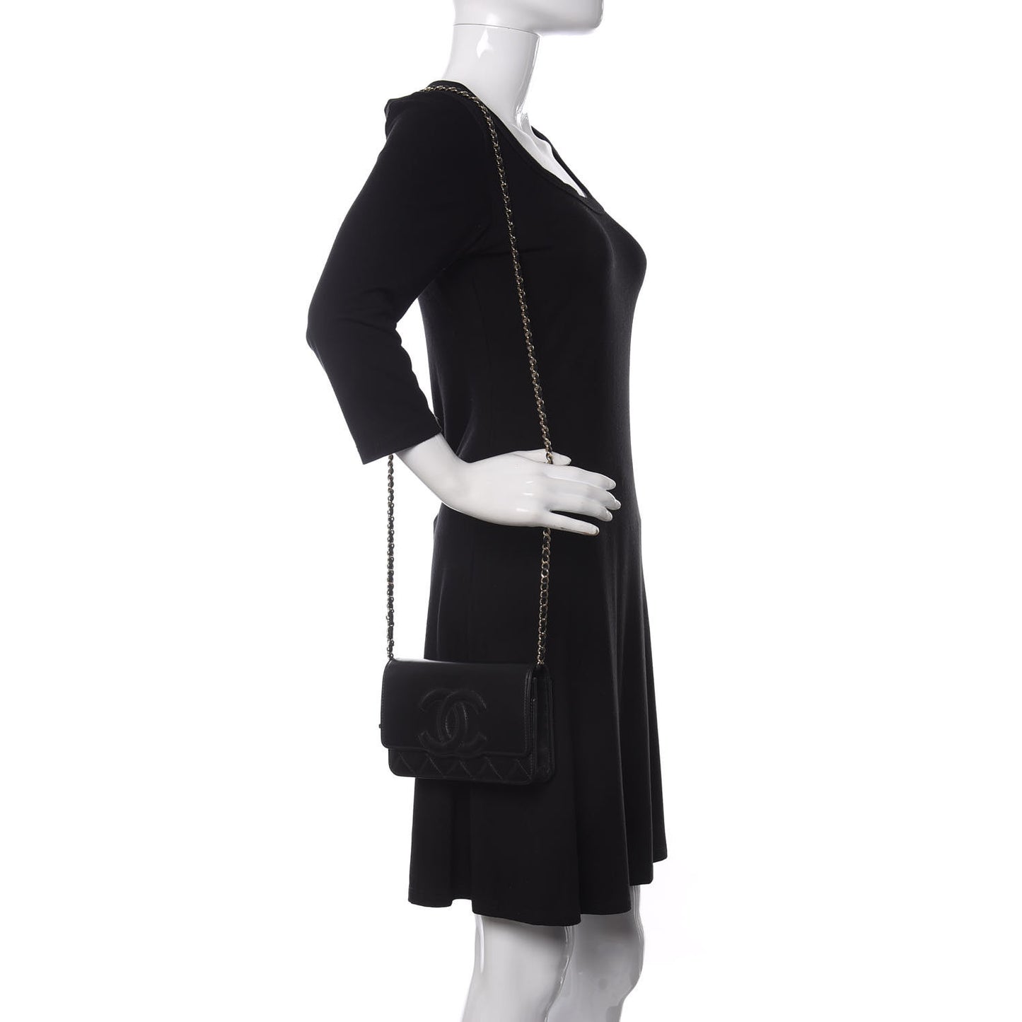 Goatskin Quilted Timeless CC Wallet On Chain WOC Black
