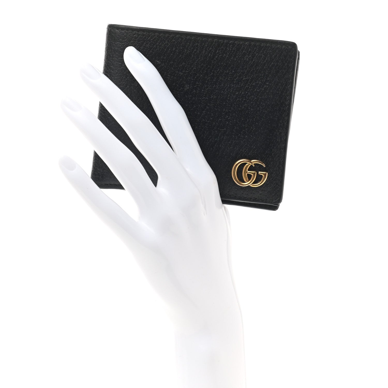 Gucci Calfskin Boar Effect GG Marmont Bi-Fold Wallet Black 2 of 8