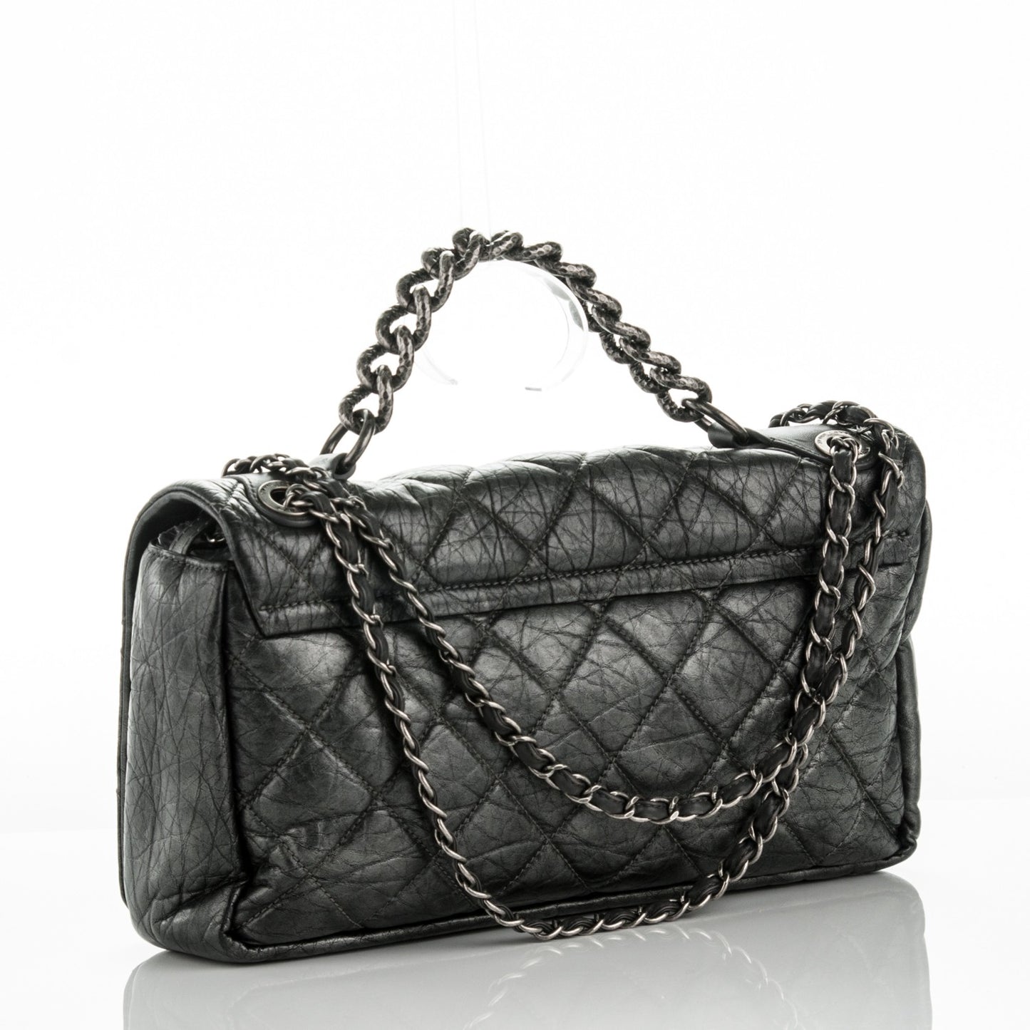 Metallic Aged Calfskin Quilted Medium Pondichery Flap Black