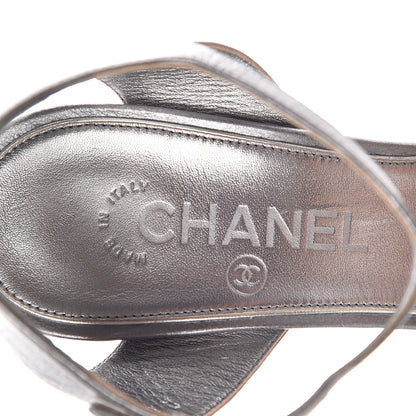 Chanel Metallic Calfskin Pearl Wedge Sandals 38 Dark Silver 5 of 10