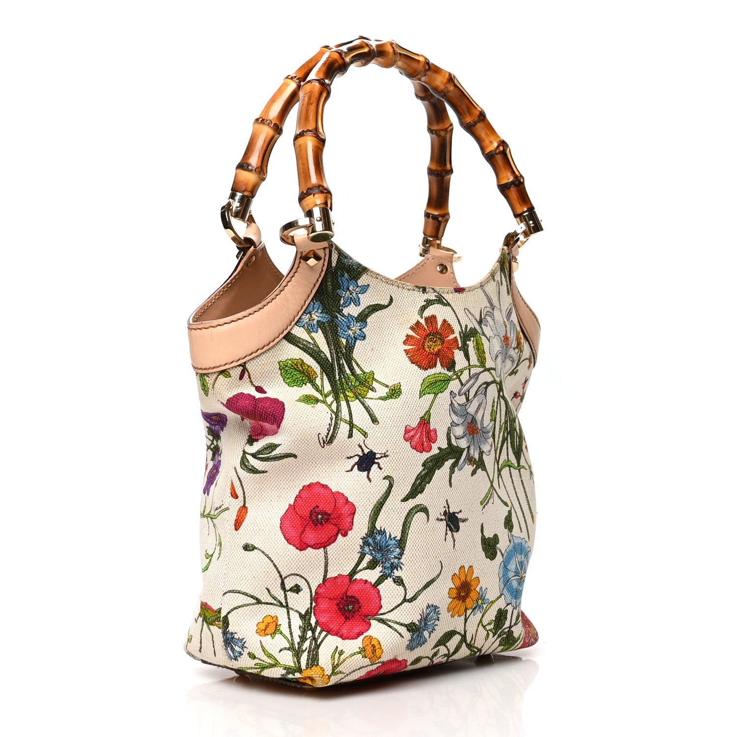 Gucci Canvas Floral Flora Bamboo Handle Bag White 3 of 11