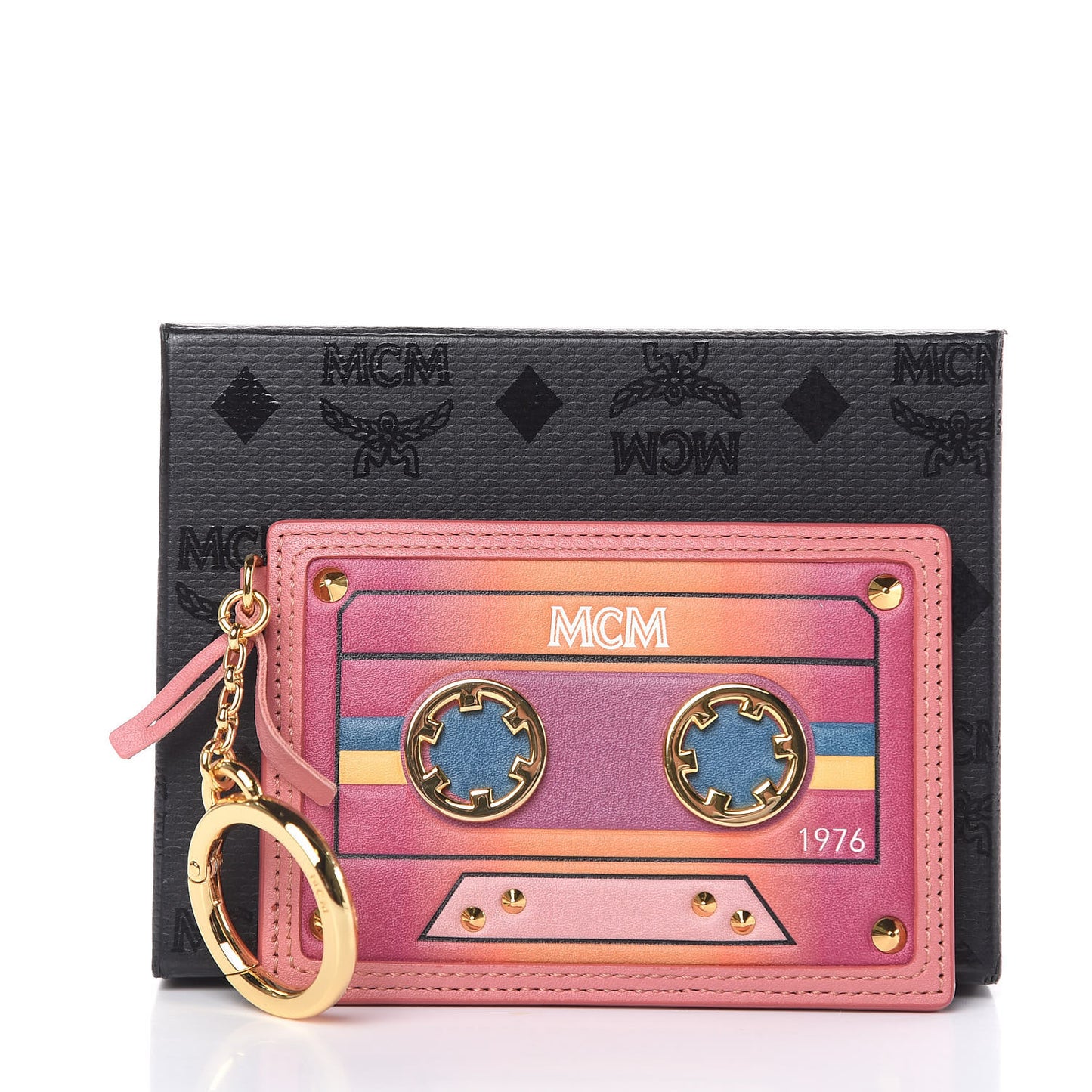 Calfskin Cassette Key Ring Card Holder Pink