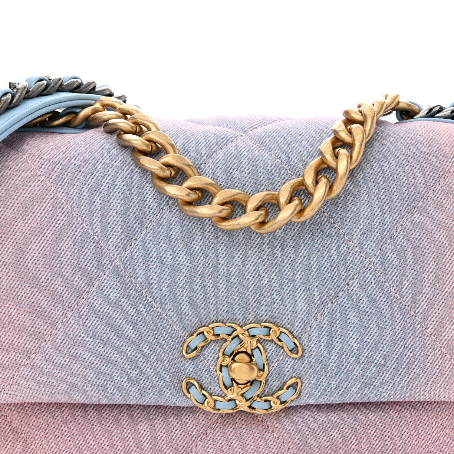 Chanel Denim Quilted Medium Chanel 19 Flap Blue Pink 8 of 11