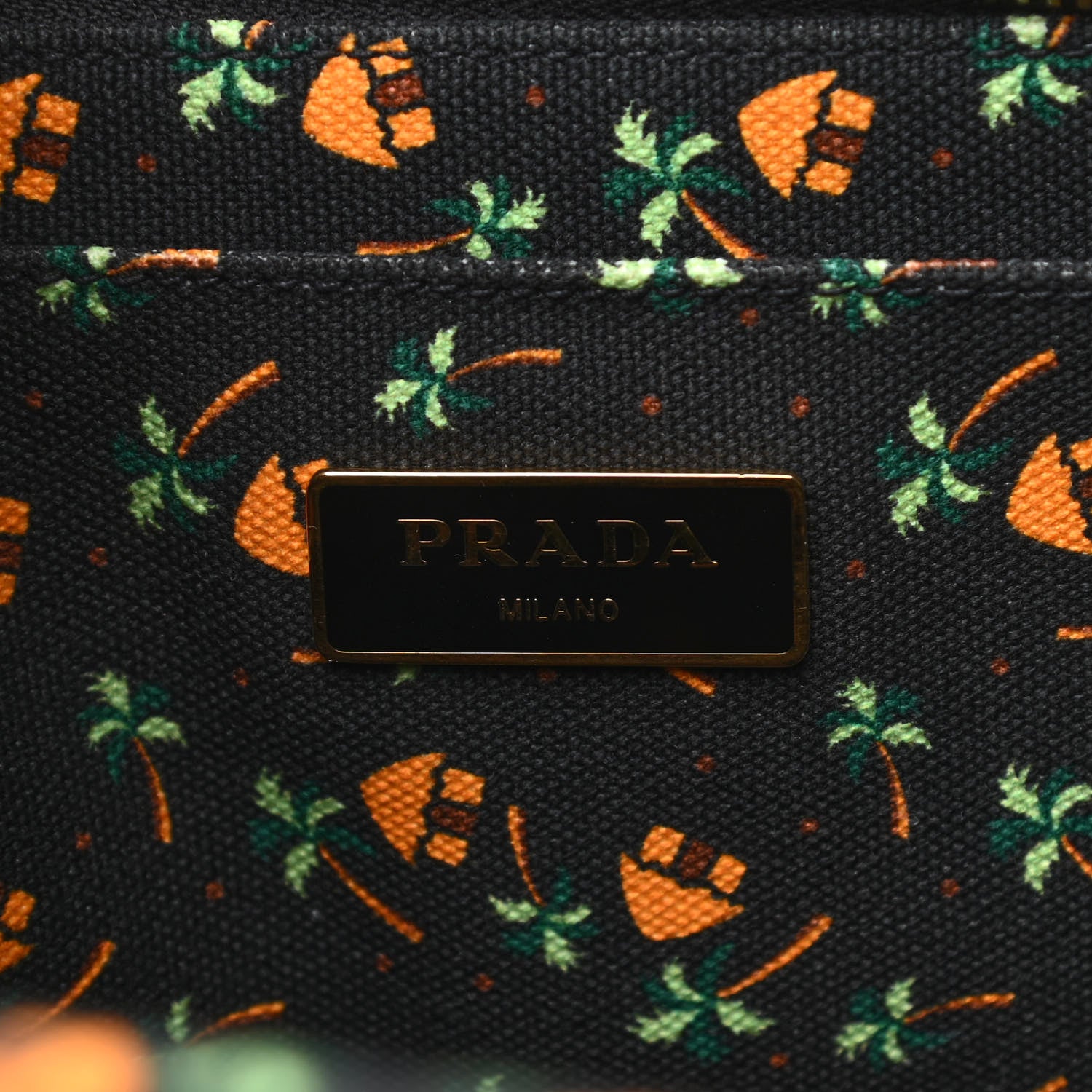 Prada Canapa Palm Tree Print Logo Tote Black 6 of 12