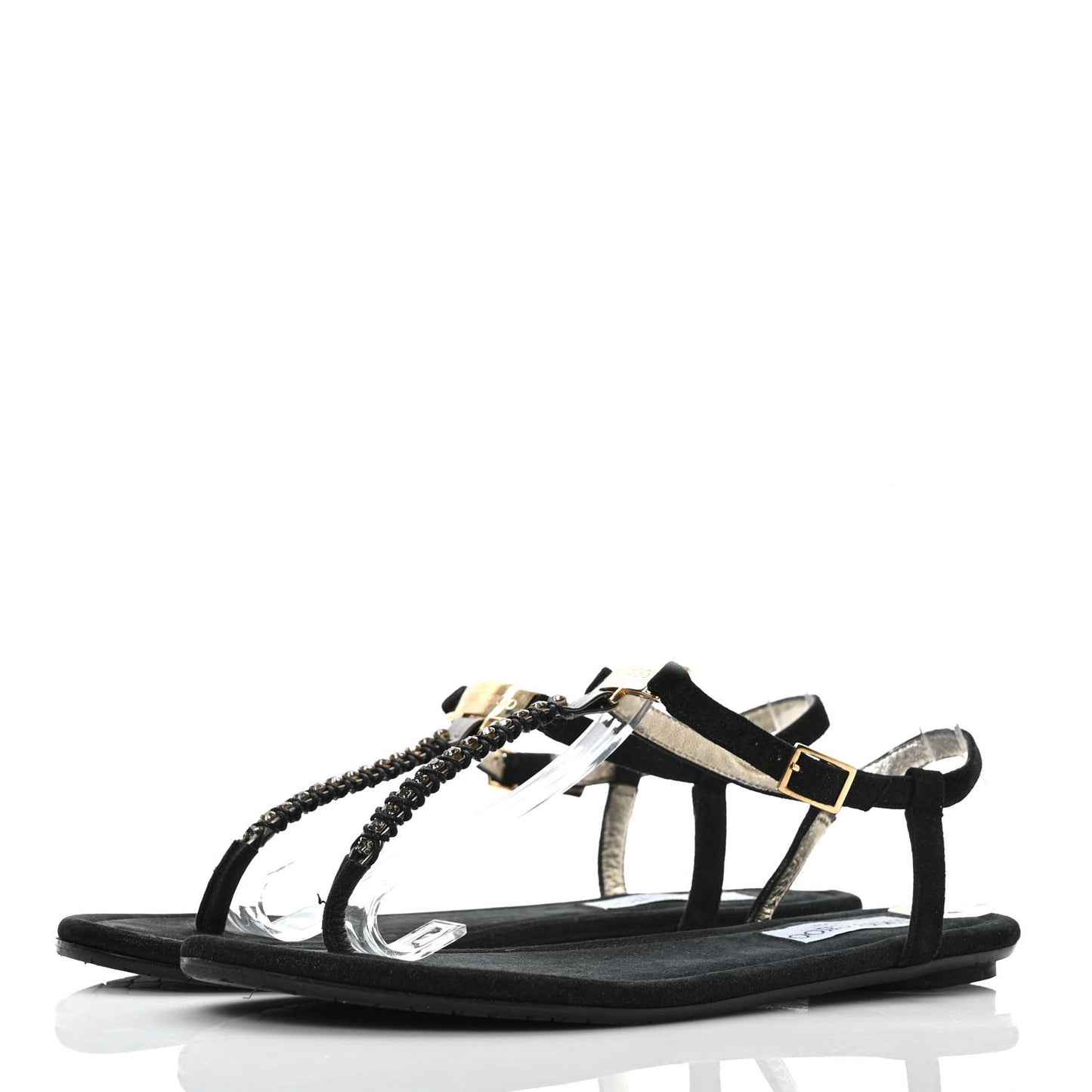 Shimmer Suede Crystal Nala Thong Sandals 38.5 Black