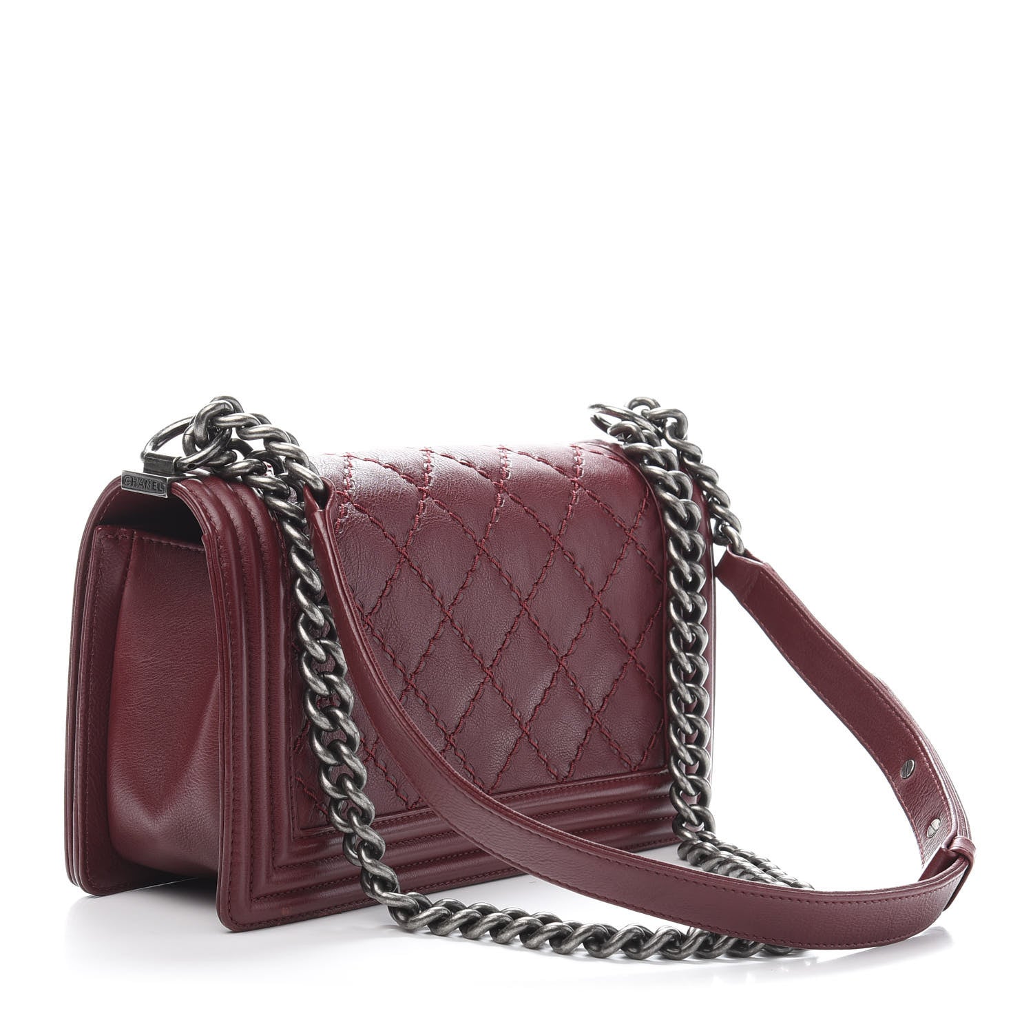 Chanel Calfskin Double Stitch Medium Boy Flap Burgundy 3 of 11