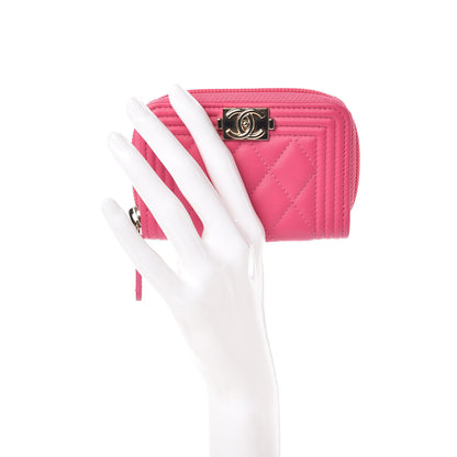 Chanel Lambskin Quilted Boy Zip Around Coin Purse Wallet Fuchsia 2 of 7