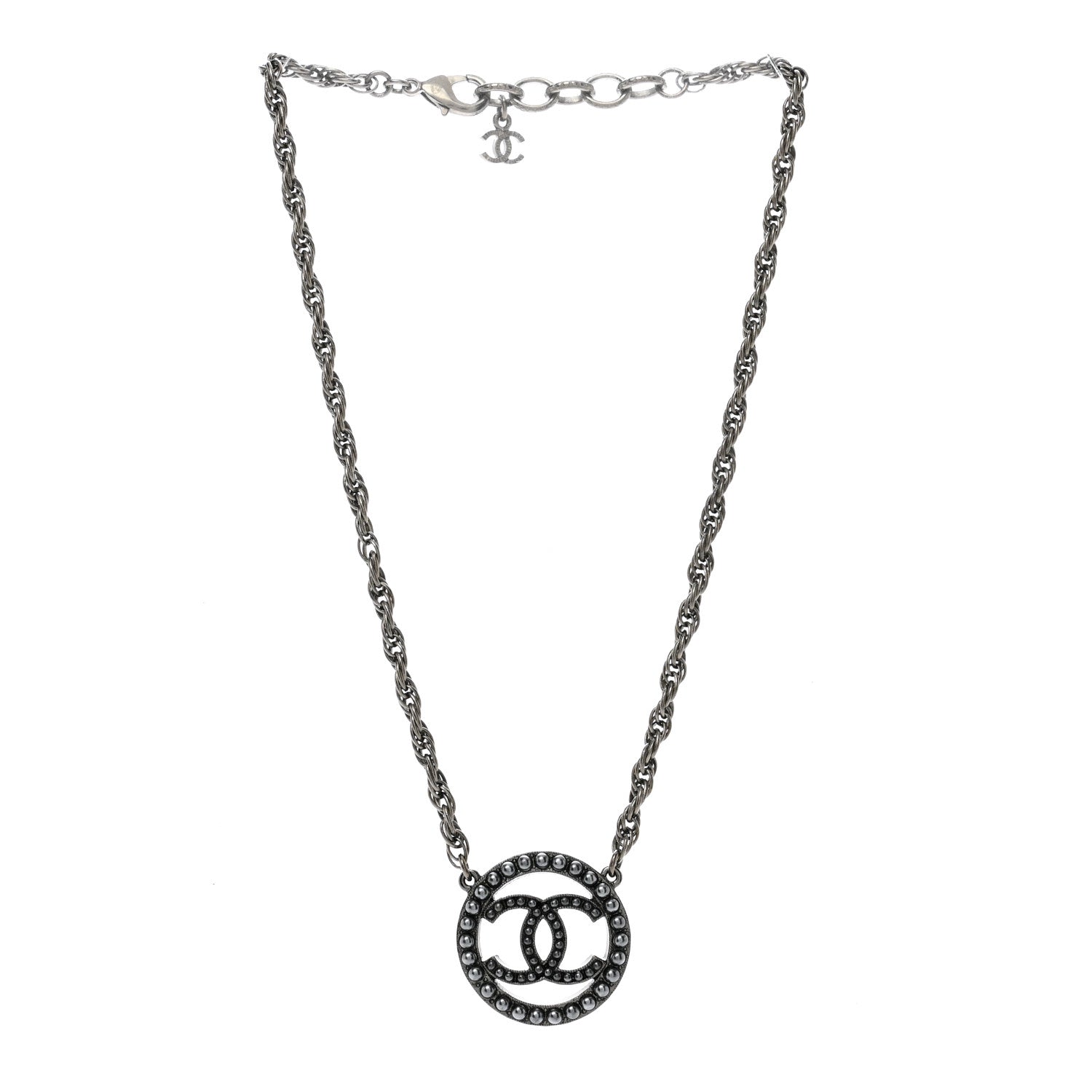 Chanel Ruthenium Pearl CC Round Pendant Necklace 3 of 4