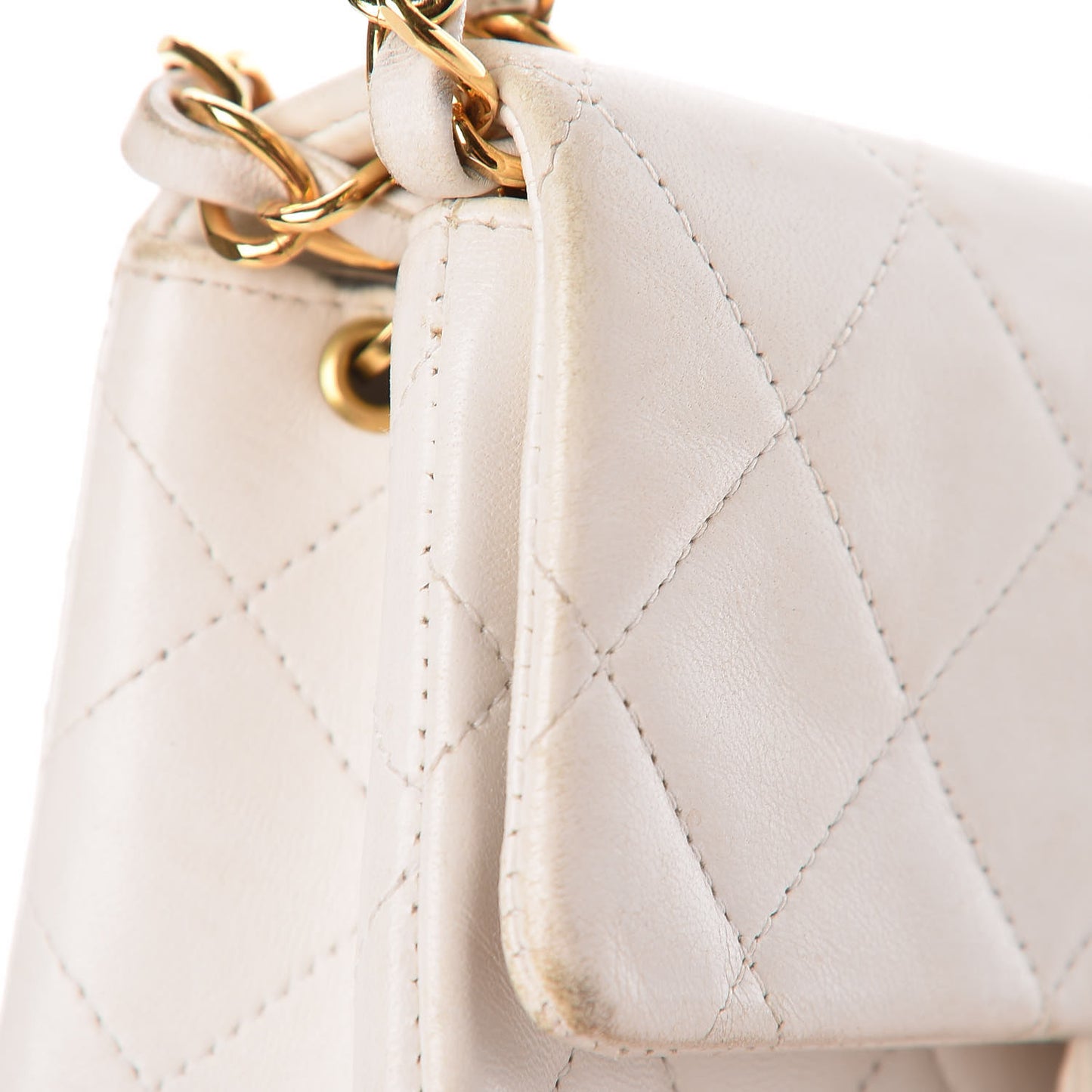 Lambskin Quilted Mini Square Flap White