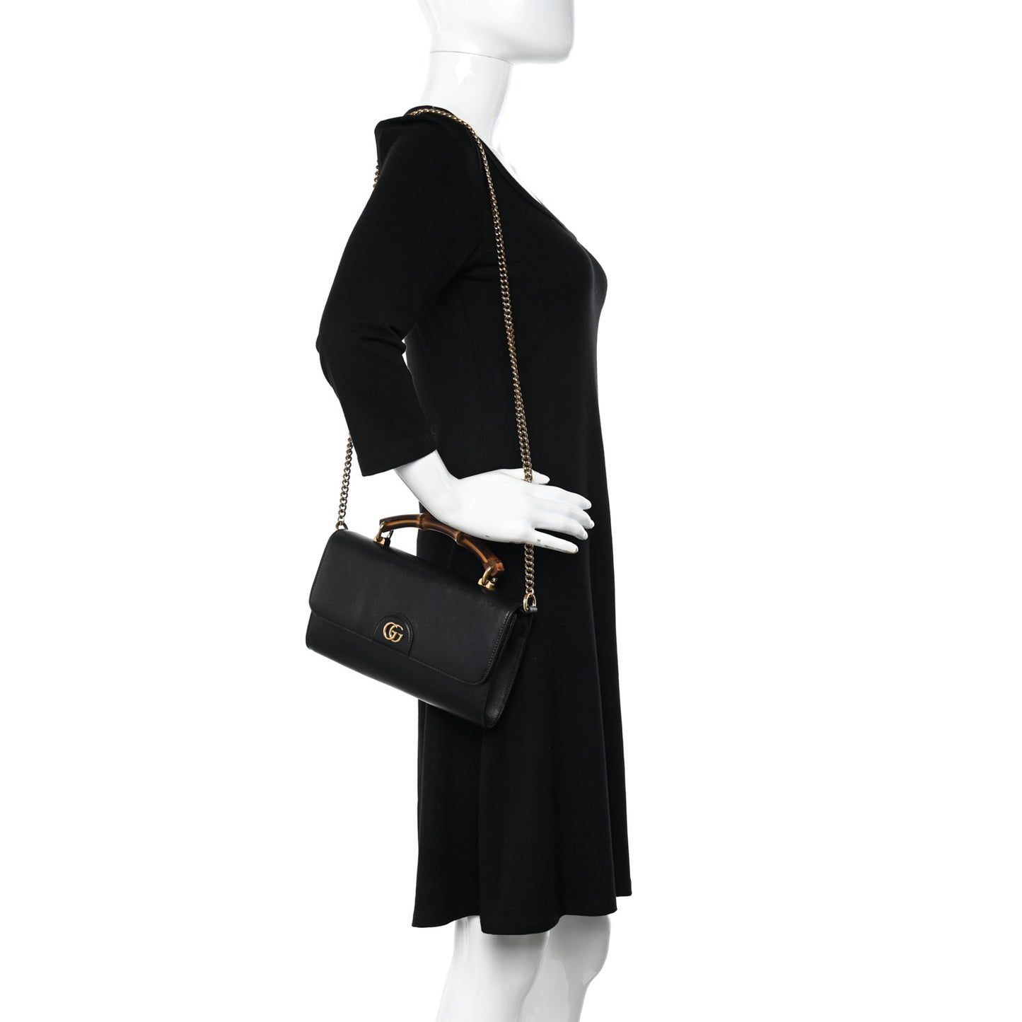 Wonka Grain Calfskin Mini Diana Bamboo Top Handle Shoulder Bag Black