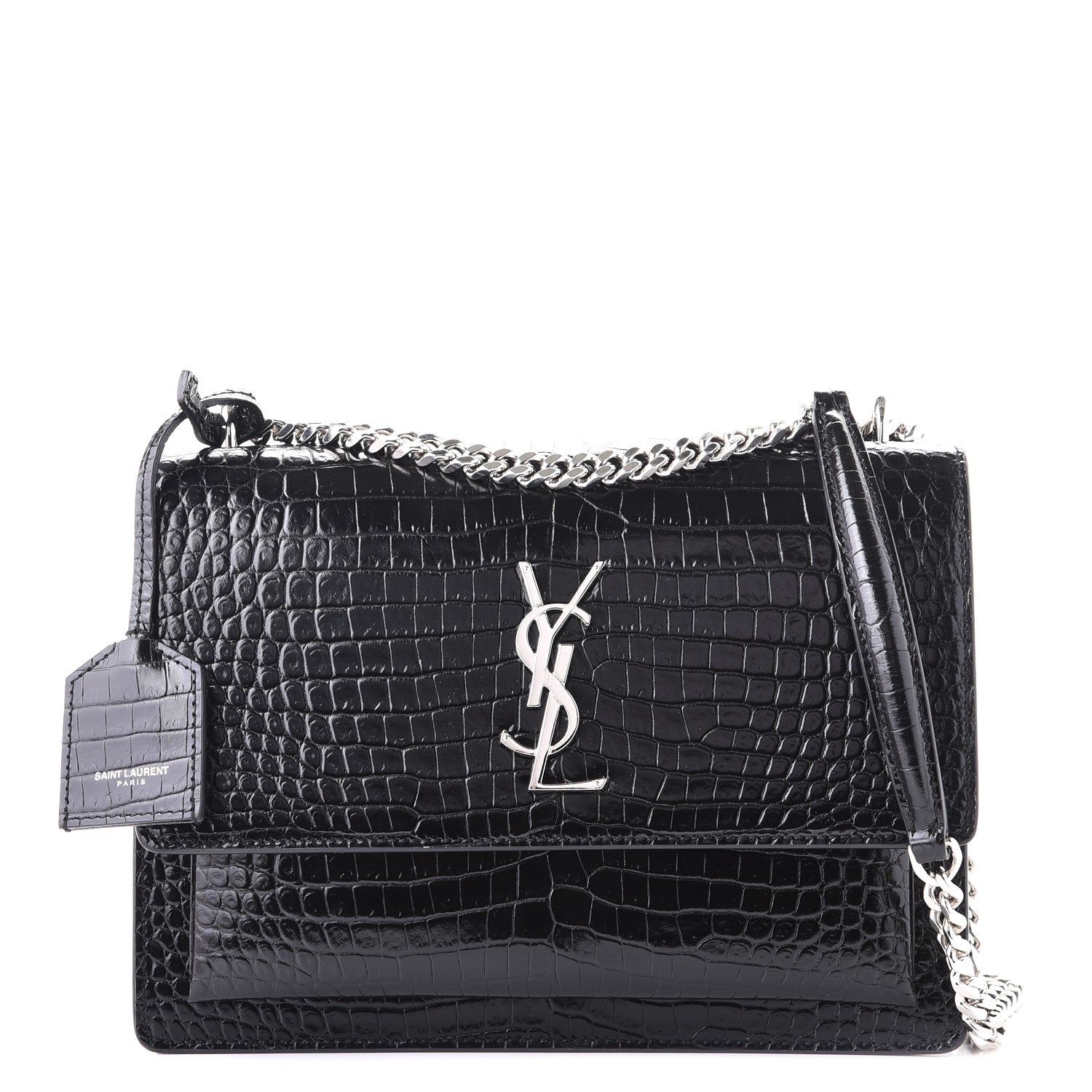 Saint Laurent Calfskin Crocodile Embossed Medium Monogram Sunset Black 1 of 9