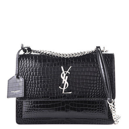 Saint Laurent Calfskin Crocodile Embossed Medium Monogram Sunset Black 1 of 9