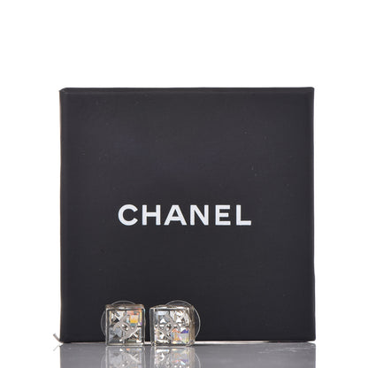 Chanel Transparent Resin Iridescent Crystal CC Cube Earrings Silver 5 of 5