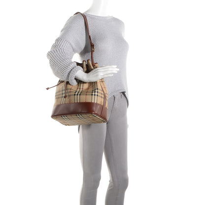 Burberry Haymarket Check Drawstring Bucket Bag Tan 2 of 10