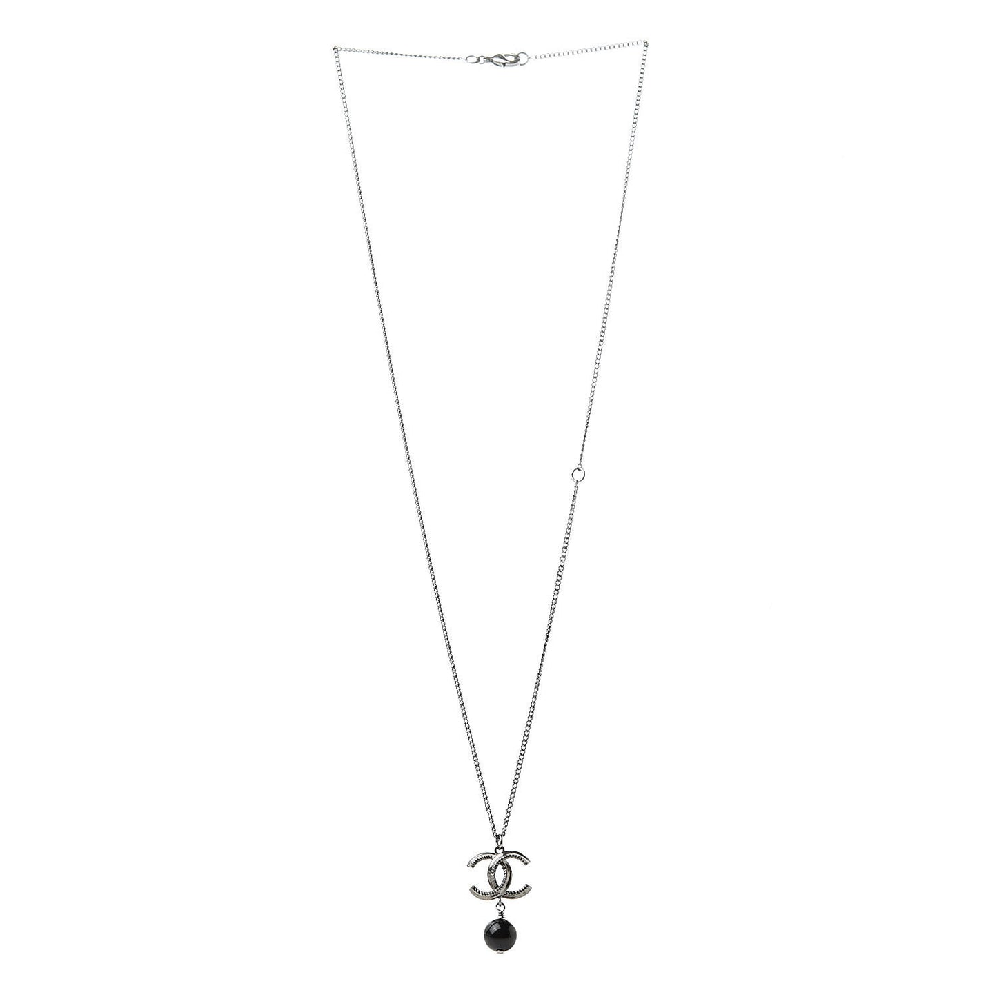 Ruthenium CC Drop Pendant Necklace Black Silver