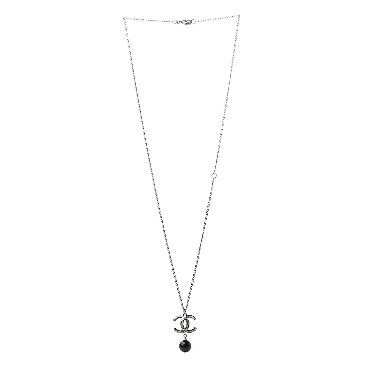 Chanel Ruthenium CC Drop Pendant Necklace Black Silver 3 of 5