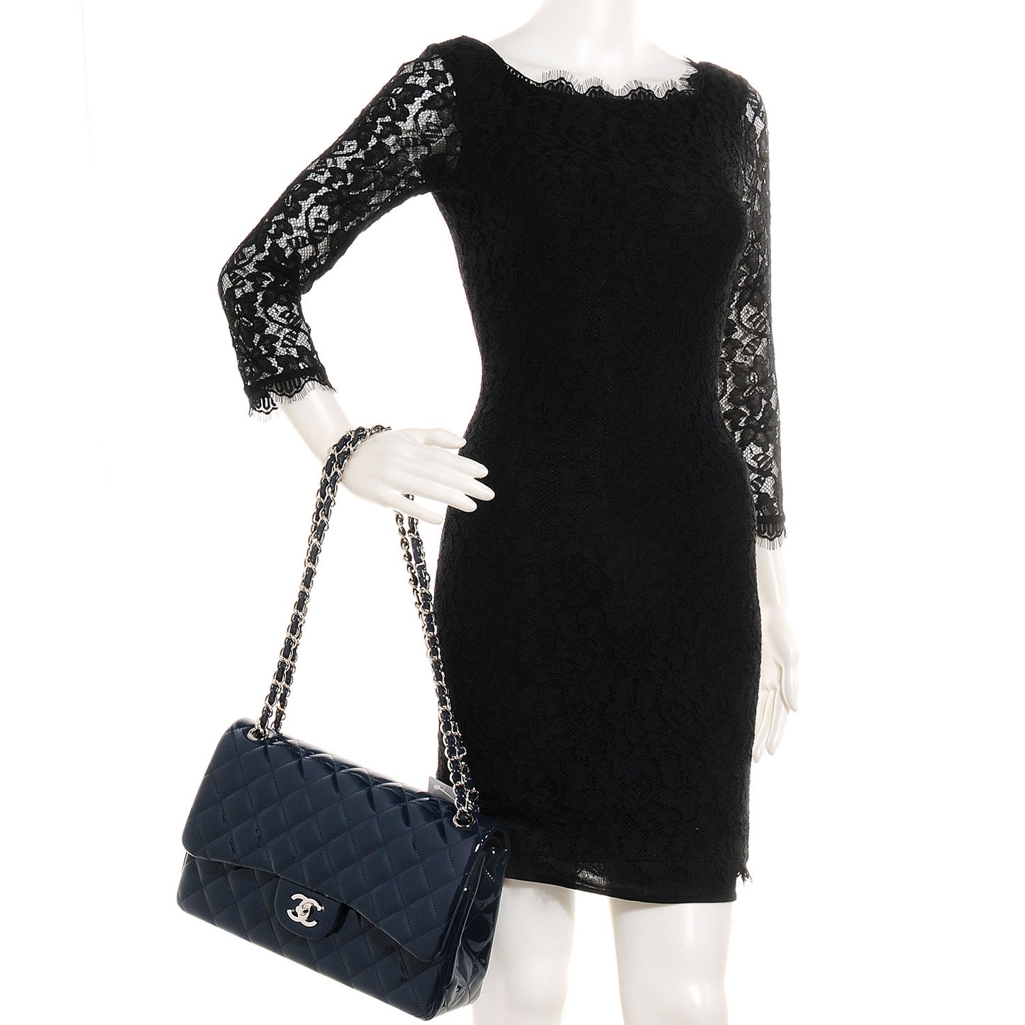 Patent Jumbo Double Flap Navy Blue