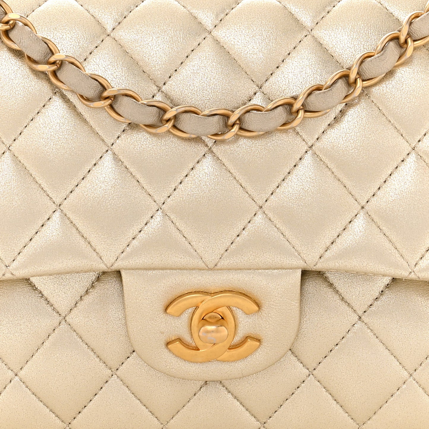 Metallic Lambskin Quilted Medium Double Flap Gold