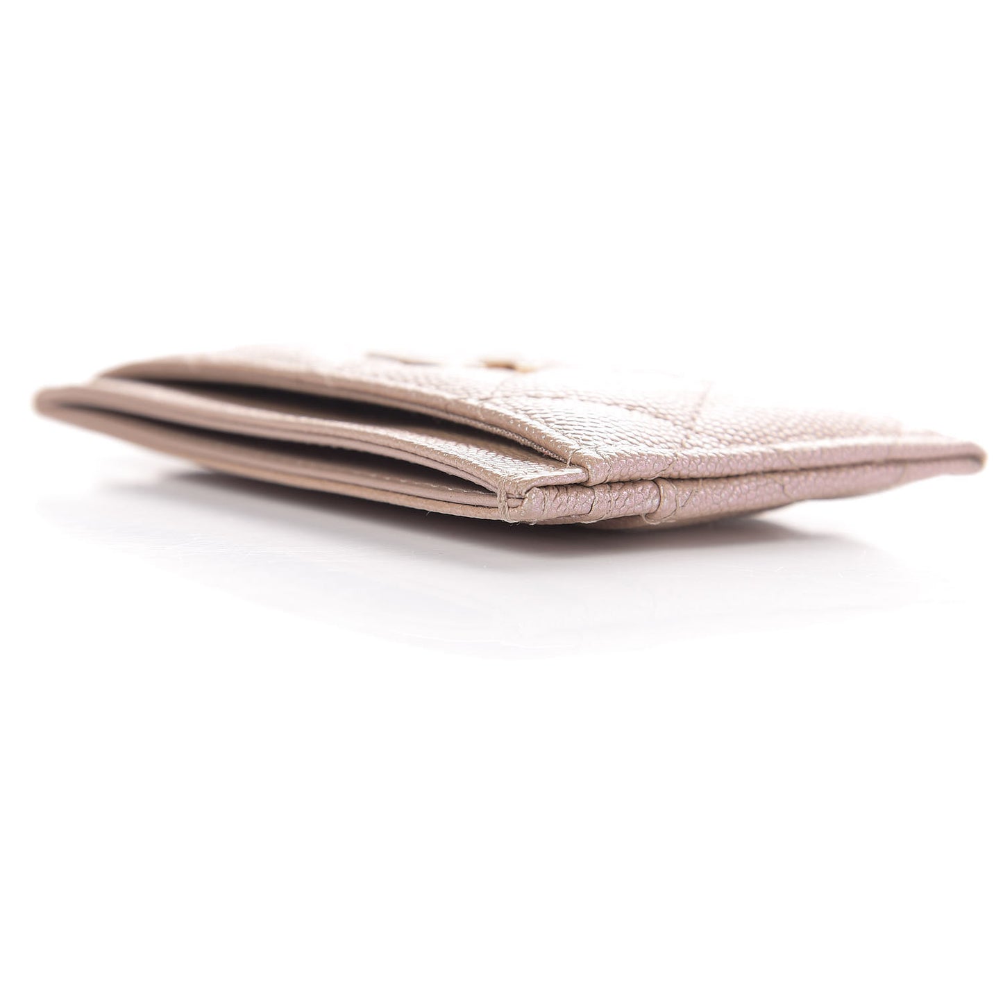 Iridescent Caviar Quilted Card Holder Beige