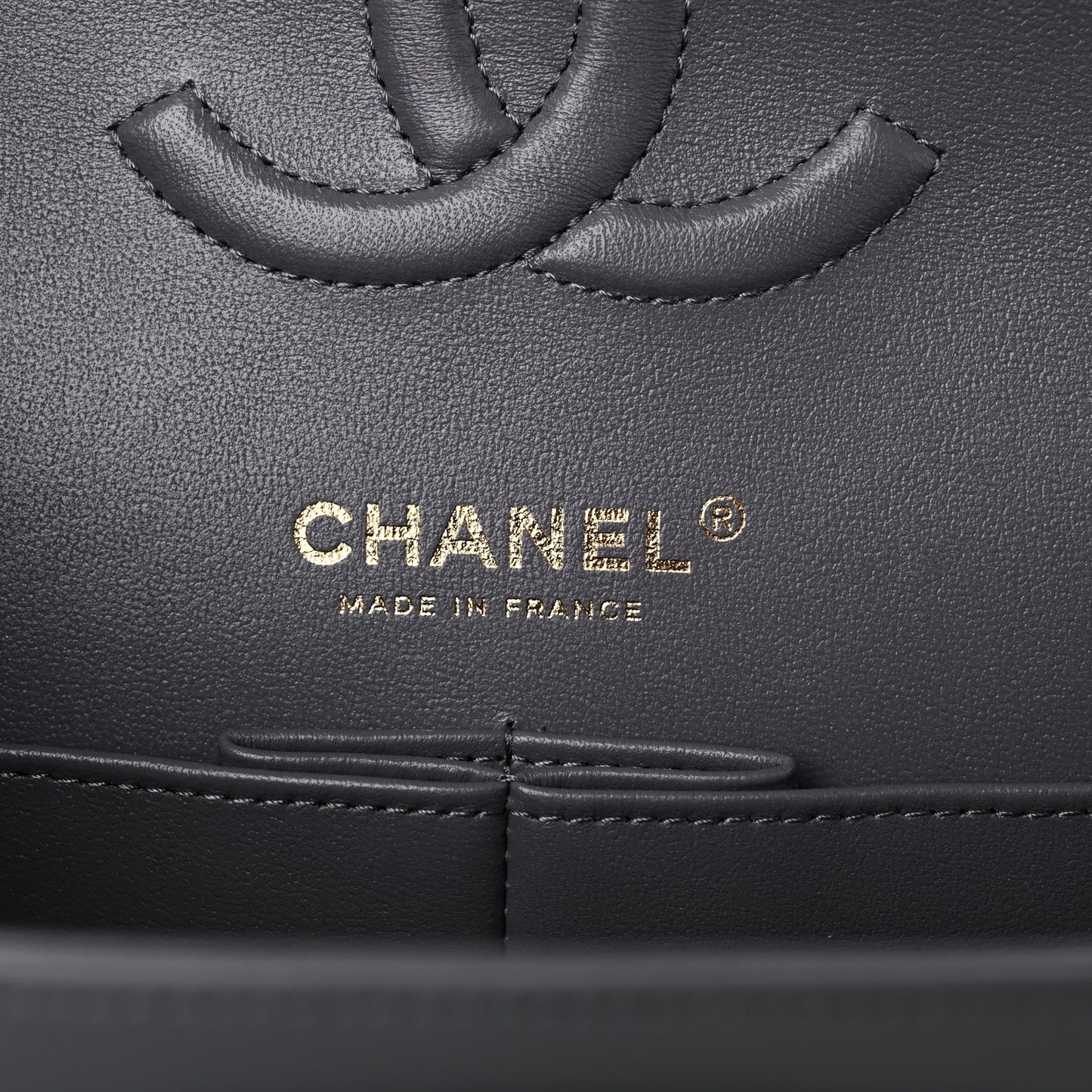 Lambskin Quilted Medium Double Flap Dark Grey