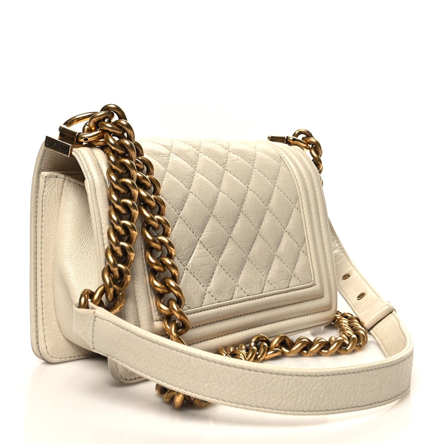 Grained Calfskin Quilted Small Boy Flap White