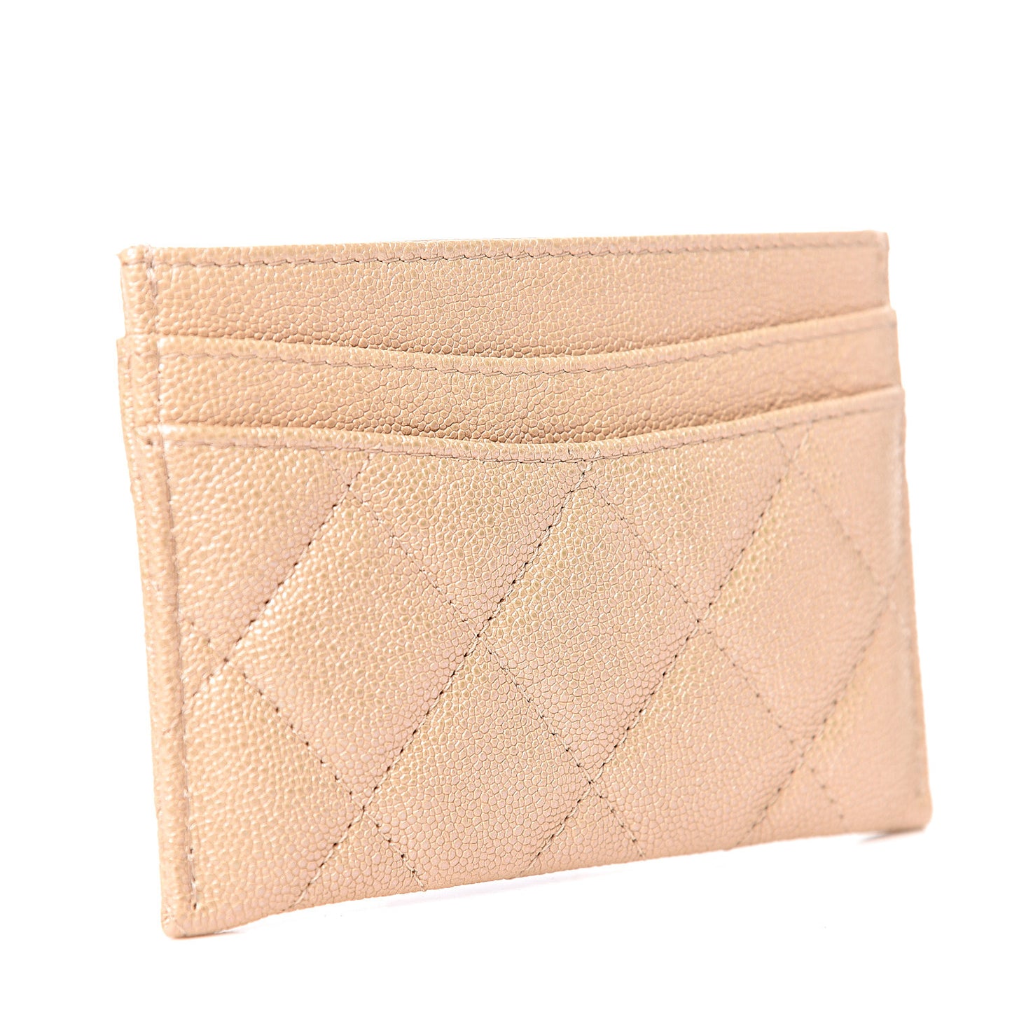 Iridescent Caviar Quilted Card Holder Beige