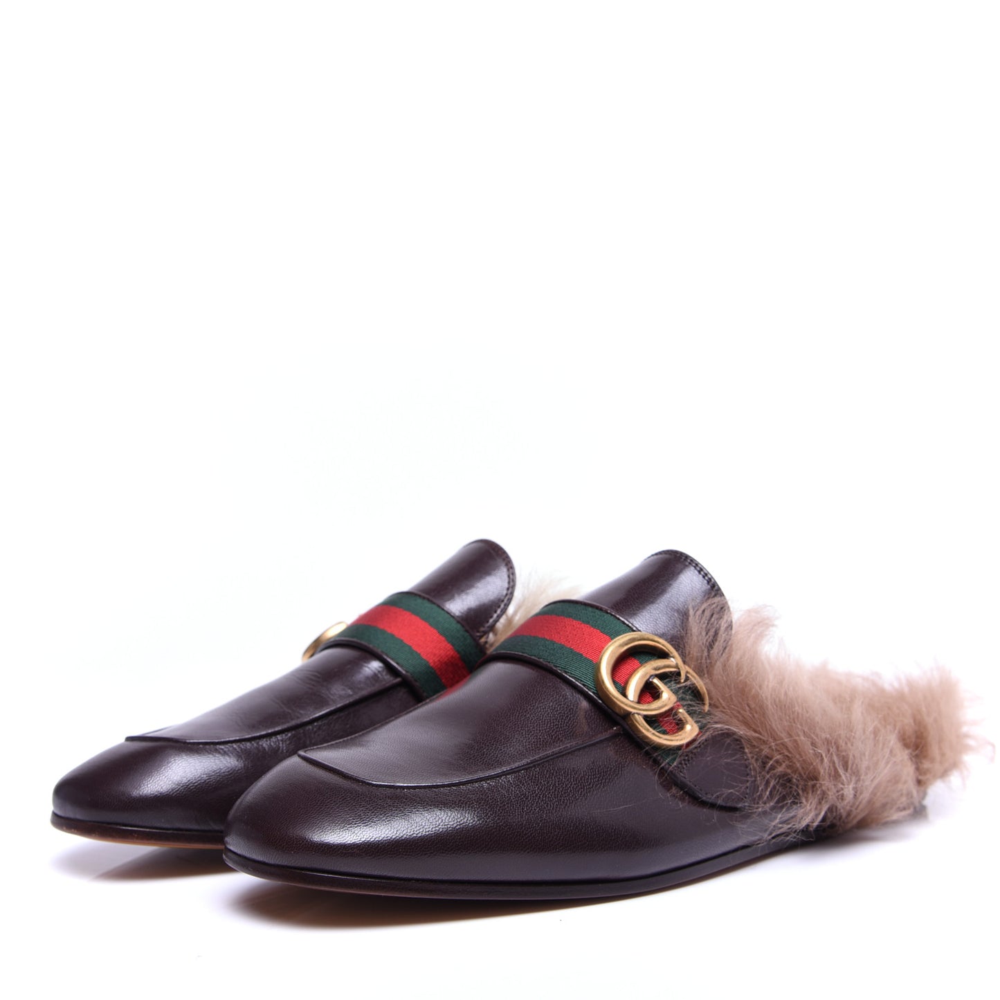 Goatskin Fur Web GG Mens Princetown Slippers 7.5 Cocoa