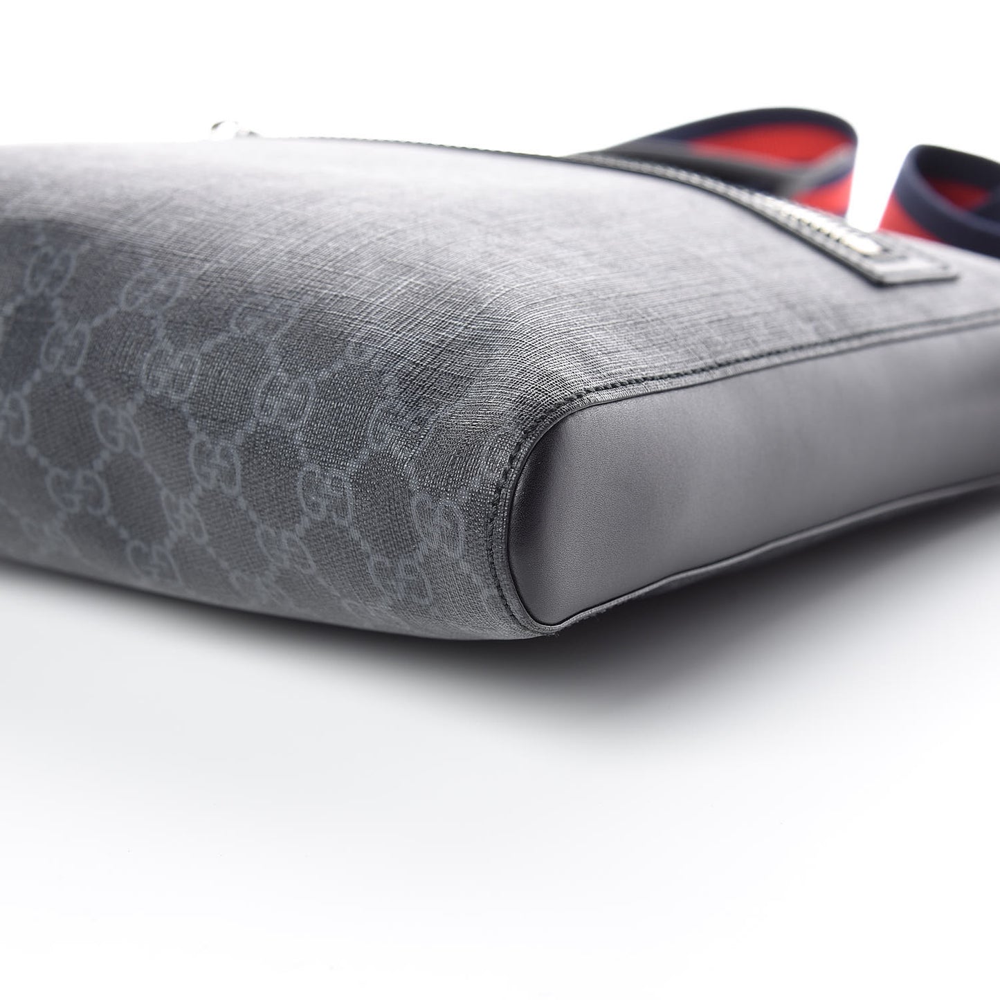 GG Supreme Monogram Appia Calfskin Web Flat Messenger Bag Black Grey