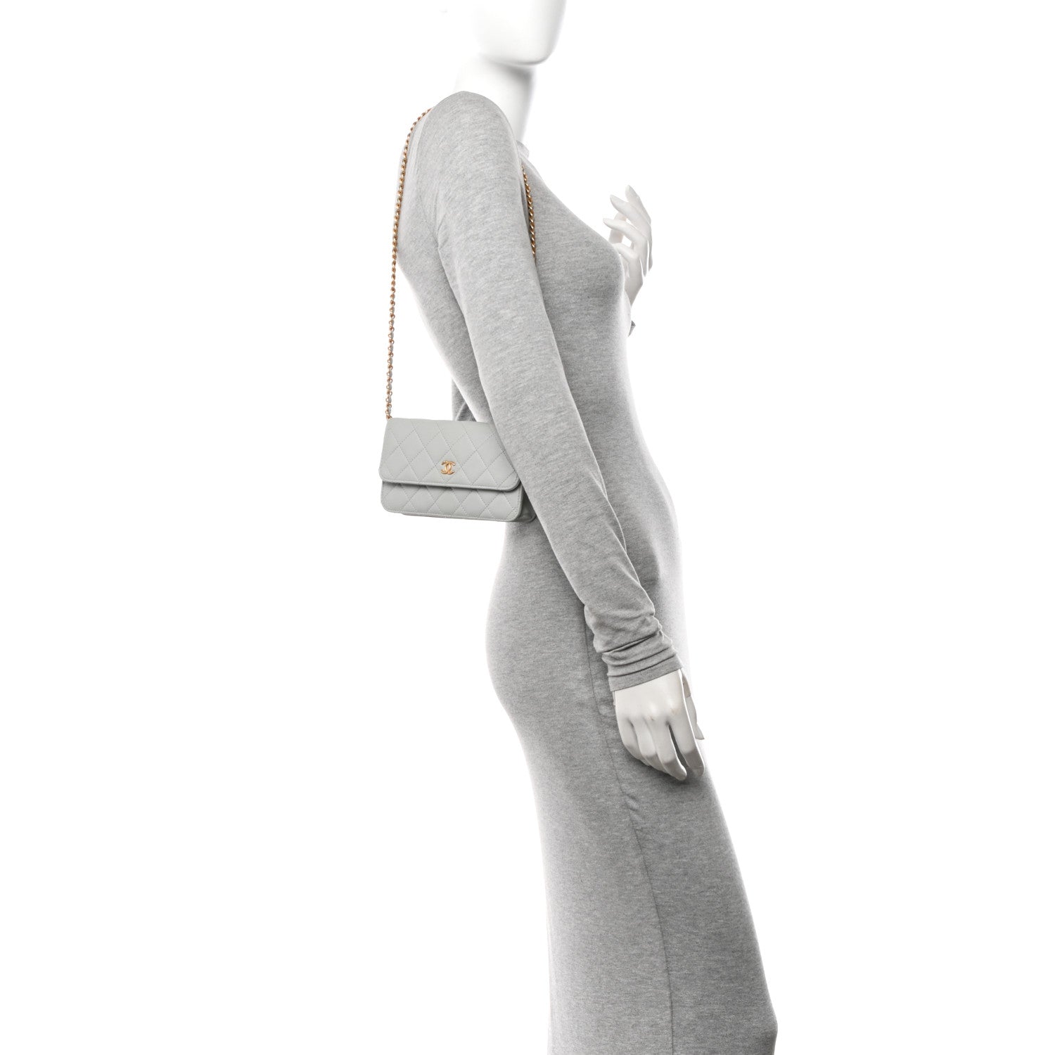 Chanel Lambskin Pearl Crush Quilted Flap Phone Holder With Chain Light Grey 2 of 16