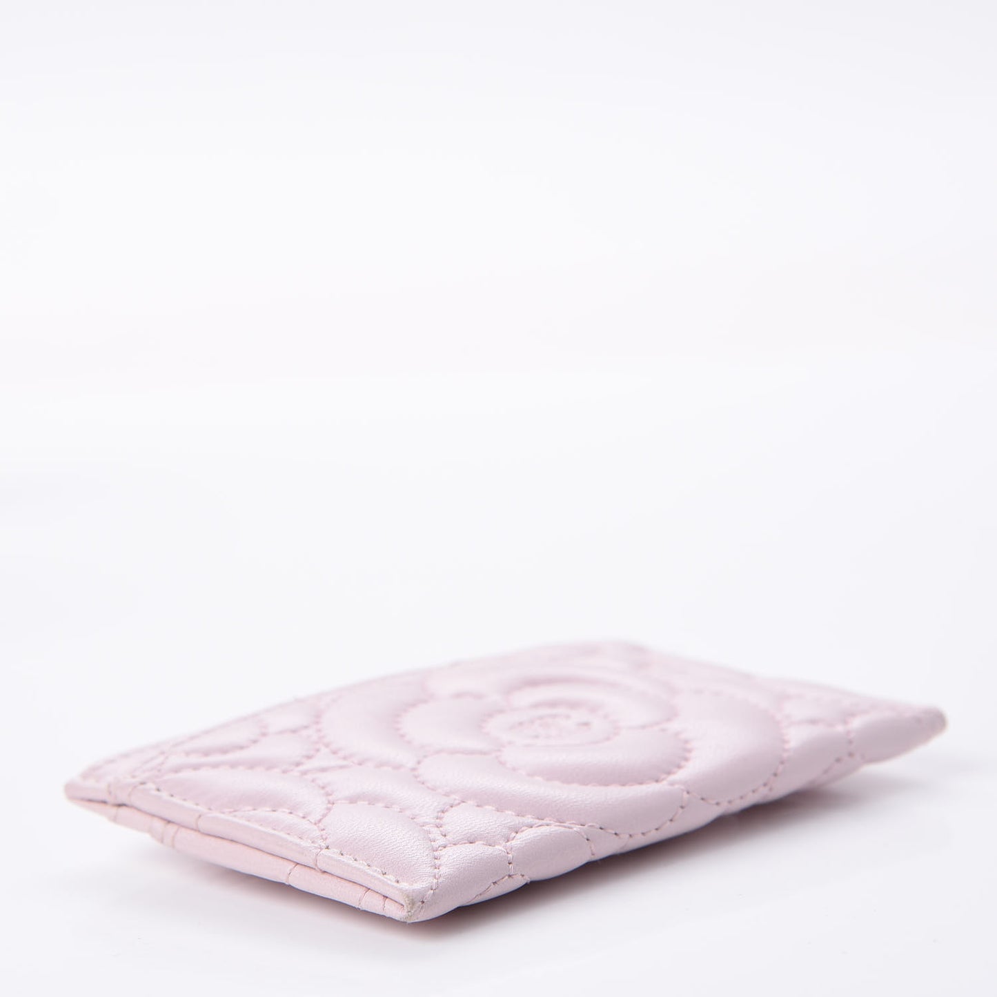 Lambskin Camellia Embossed Card Holder Pink