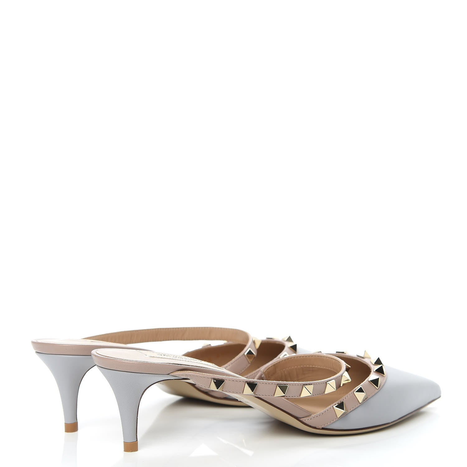Valentino Garavani Calfskin Nappa Rockstud Cross Strap 50mm Mules 39.5 Pastel Grey Poudre 4 of 8