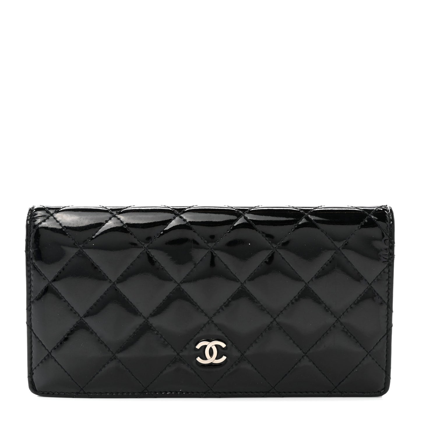 Patent Calfskin Quilted Yen Wallet Black