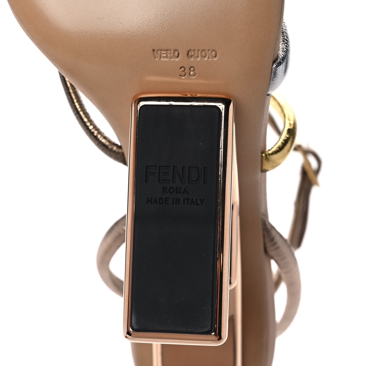Metallic Nappa Fendi First 95mm Strappy Sandals 38 Argento Stagno Oro Champagne