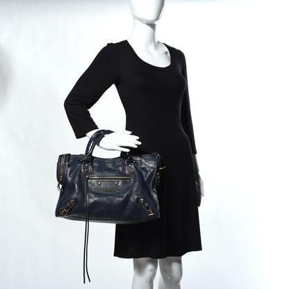 Balenciaga Chevre Gold Metallic Edge Hardware City Bleu Nuit Dark Sea 2 of 12