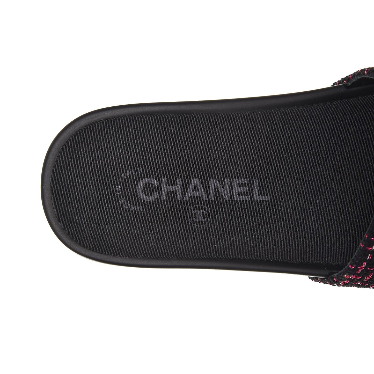 Tweed Grosgrain Camellia Flat Sandals 35 Black Pink