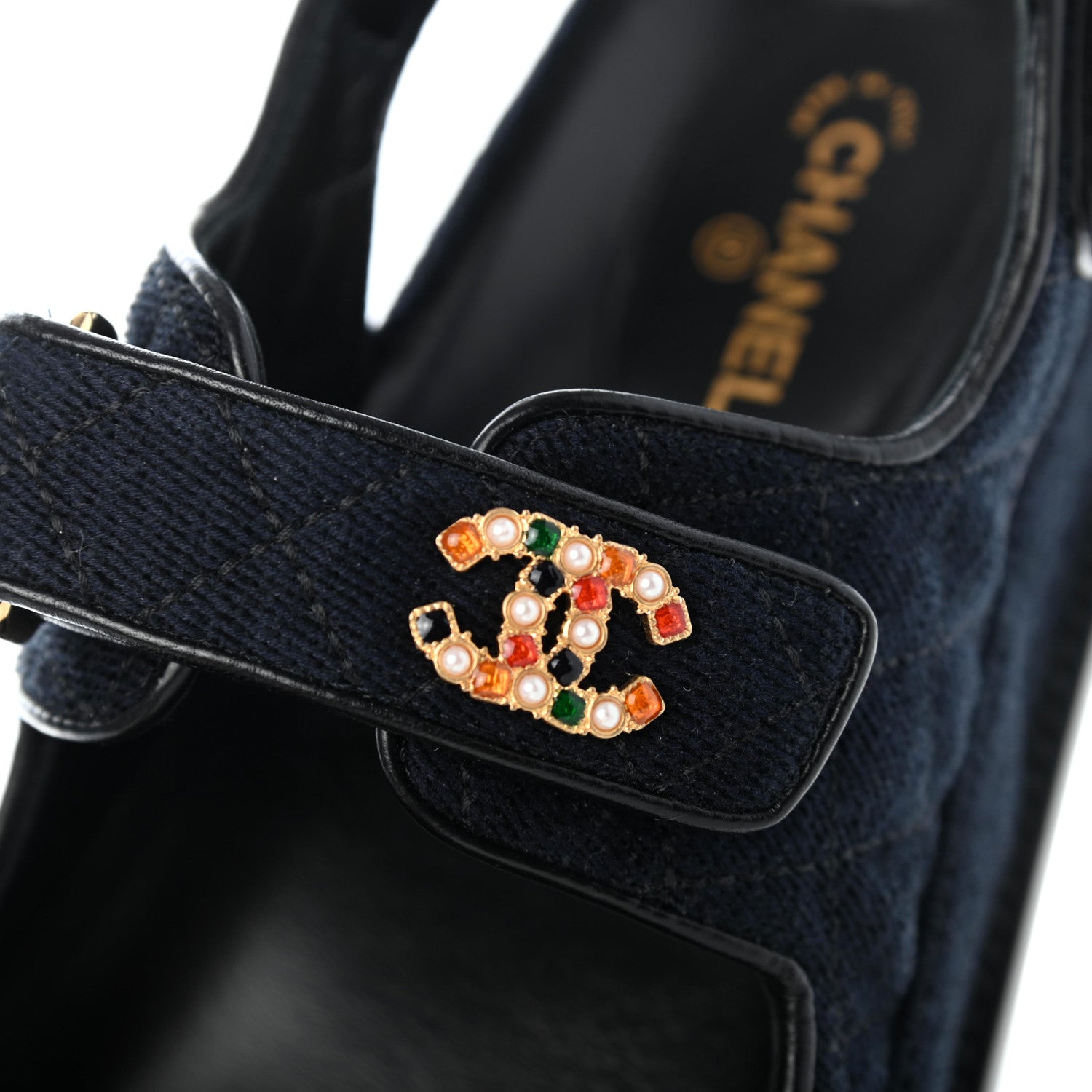 Chanel Velvet Velcro Dad Sandals 40 Navy Blue 9 of 9