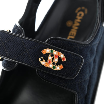 Chanel Velvet Velcro Dad Sandals 40 Navy Blue 9 of 9