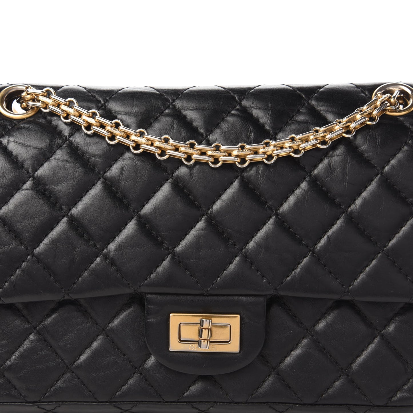 Aged Calfskin Quilted 2.55 Reissue 225 Flap Black