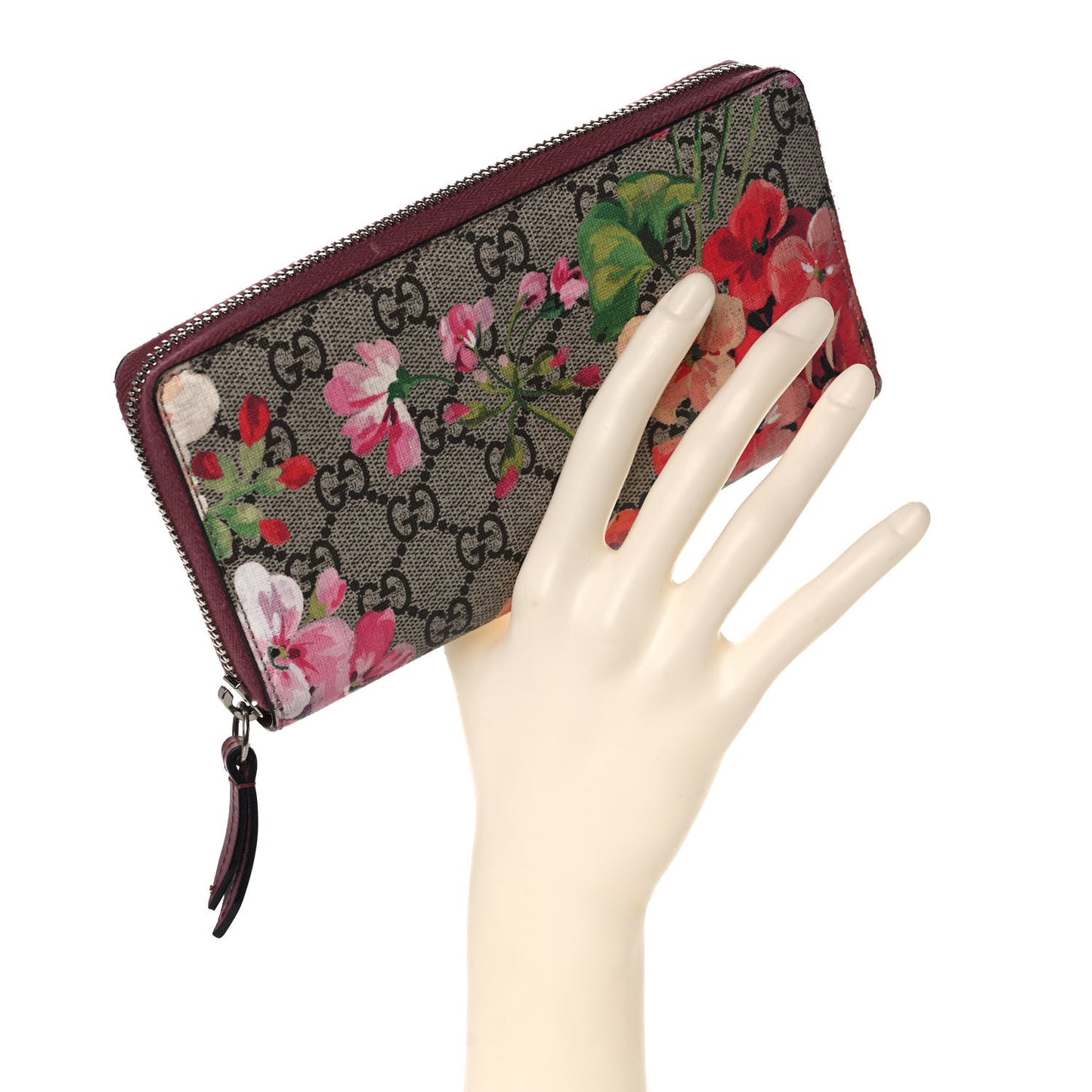 GG Supreme Monogram Blooms Zip Around Wallet Beige Multicolor Dry Rose