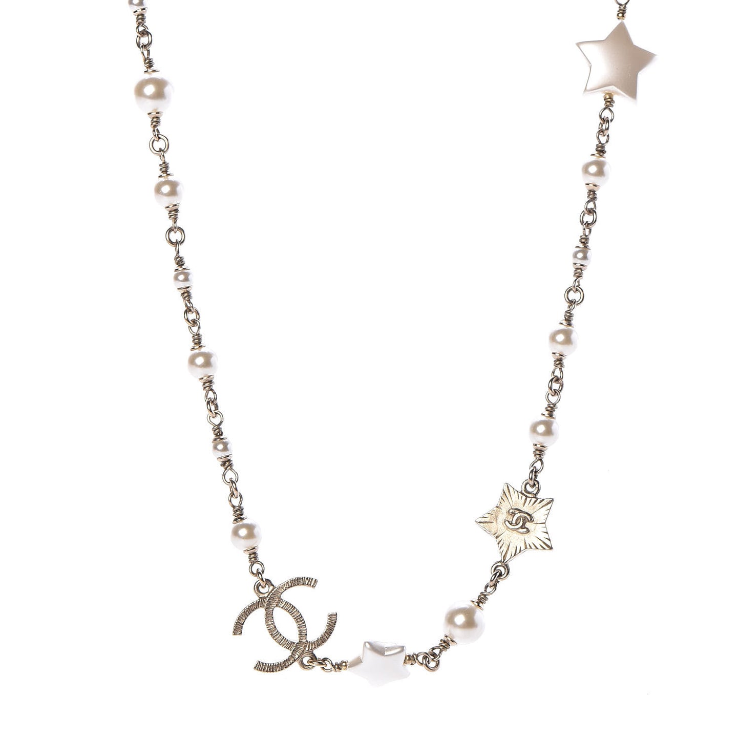 Metal Resin Pearl Star CC Necklace Gold