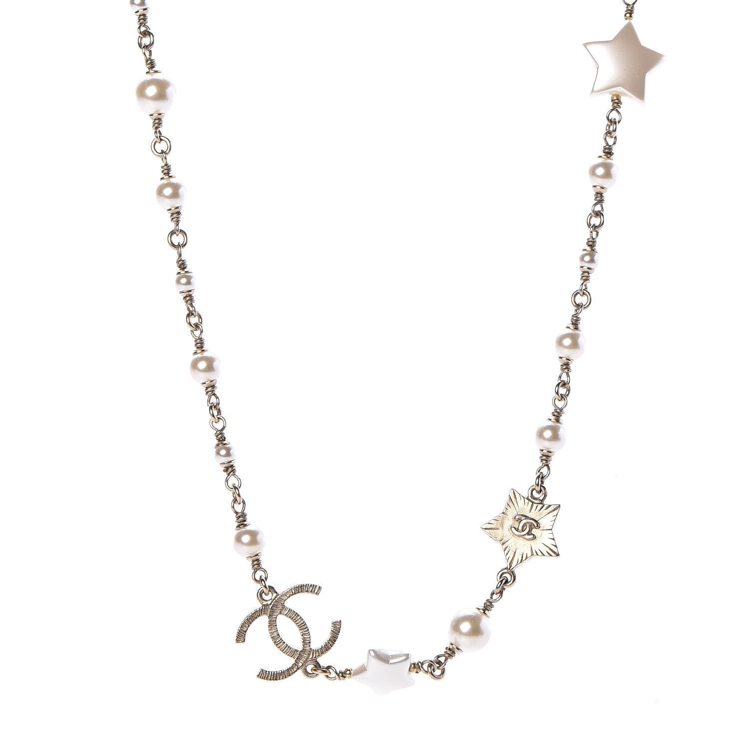 Chanel Metal Resin Pearl Star CC Necklace Gold 1 of 4