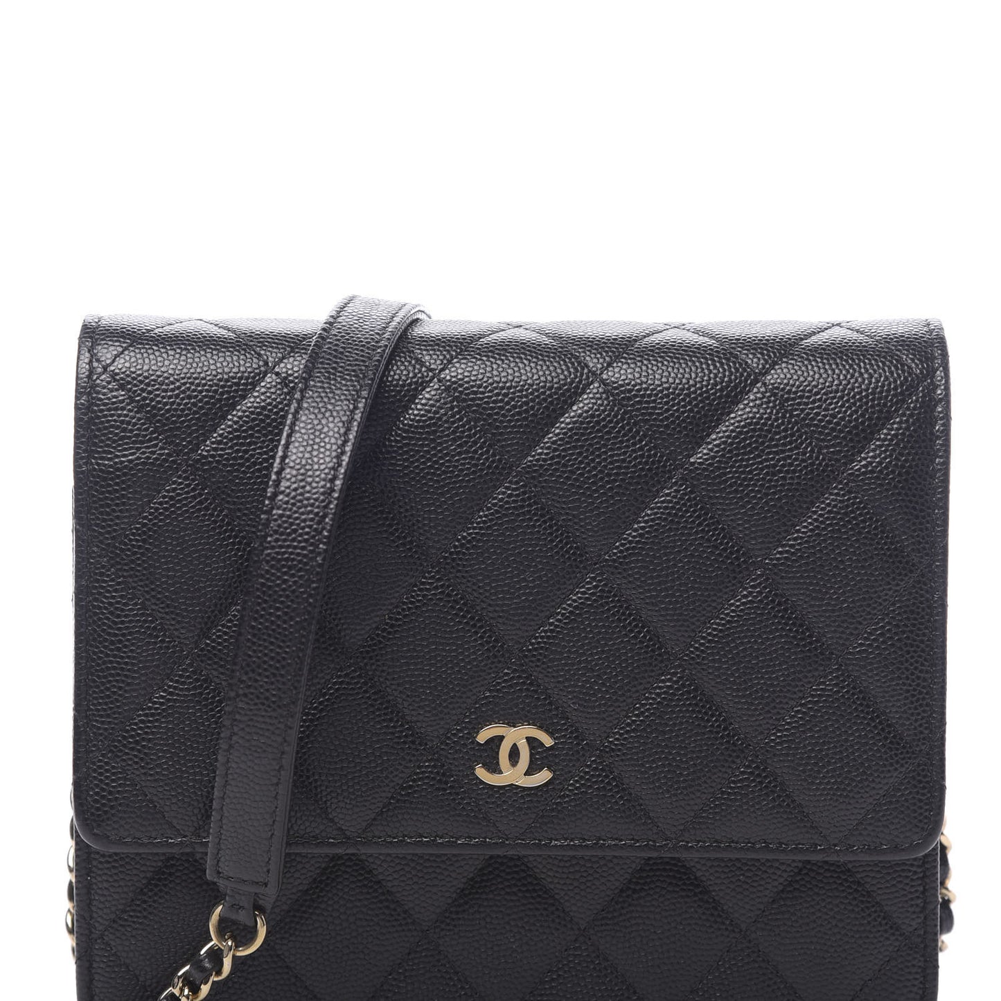 Caviar Quilted Square Wallet On Chain WOC Black